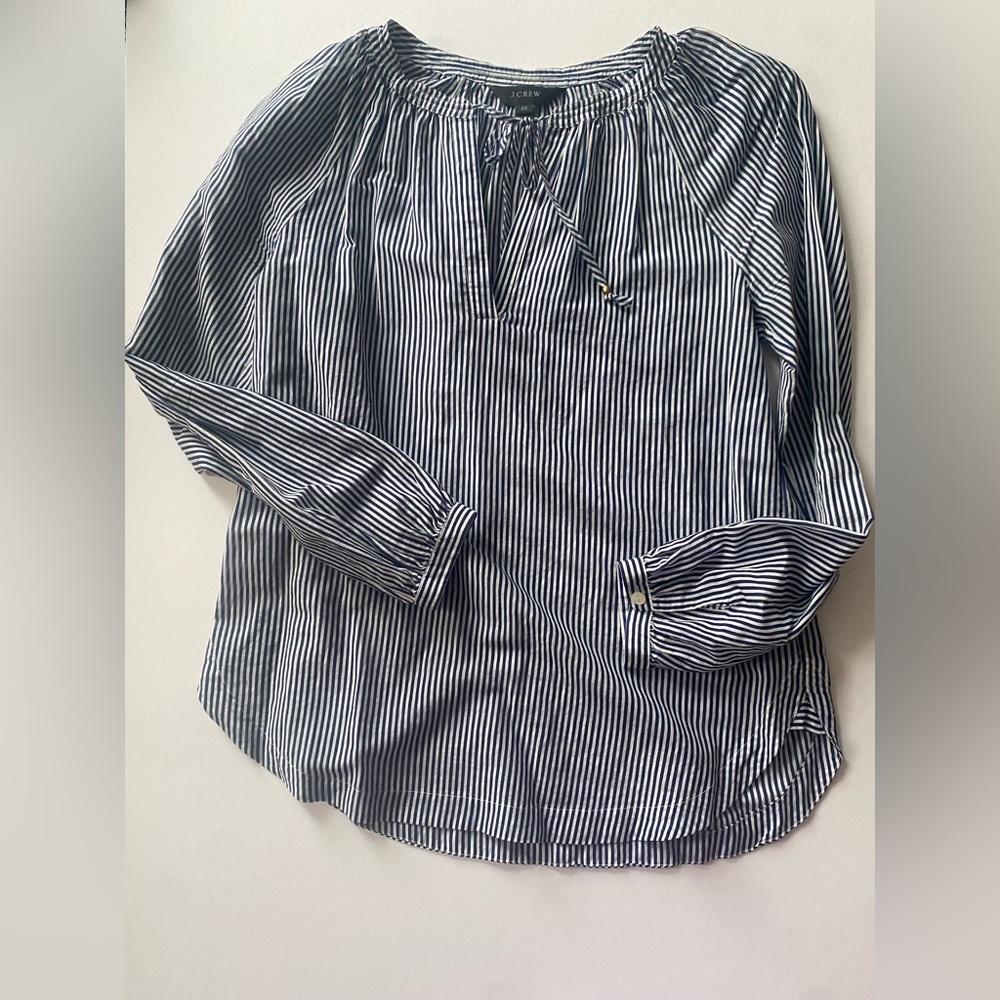 J. Crew Stripe Crew Neck Blouse, Size: 00, Color: Navy/White stripe